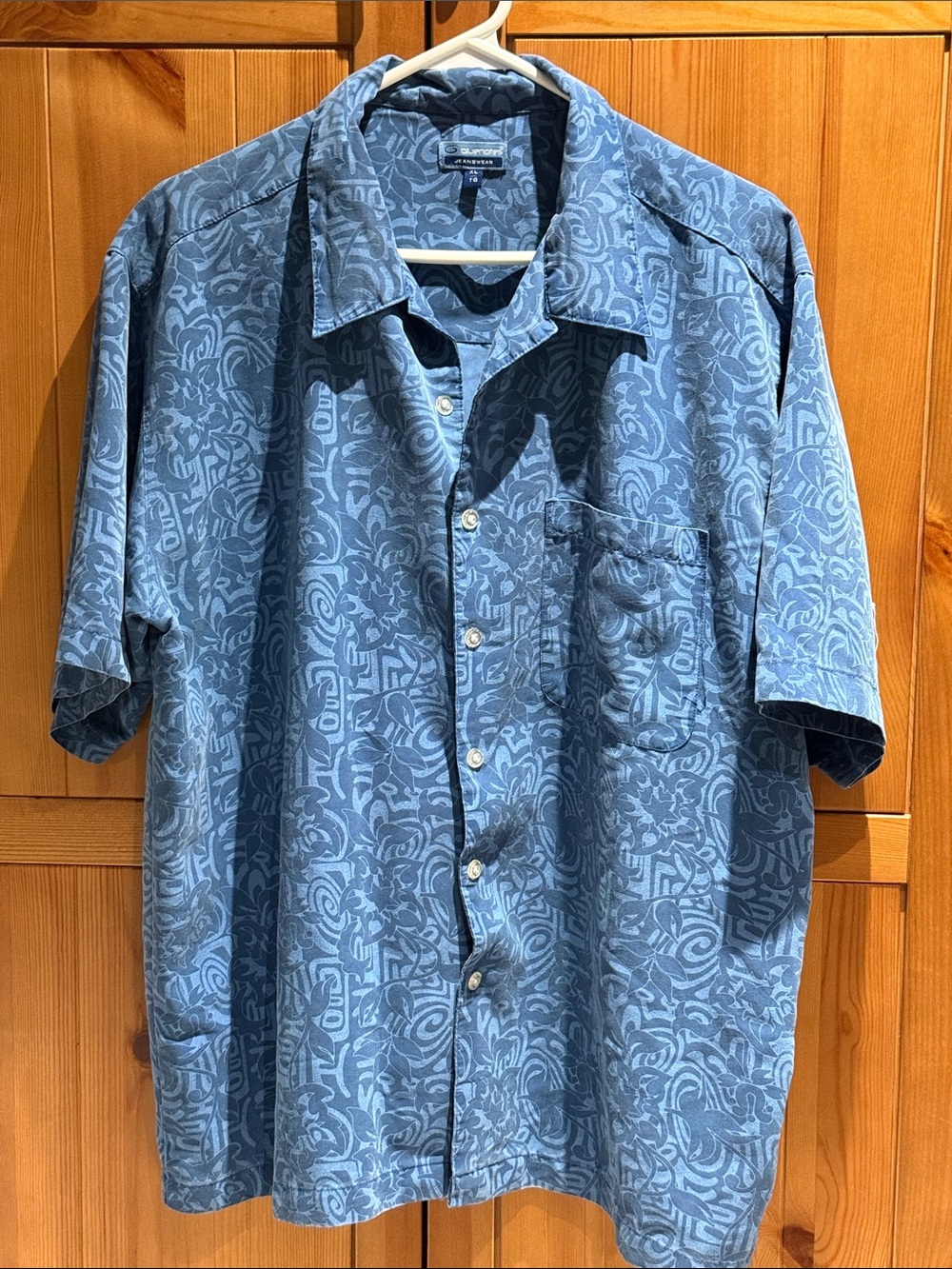 Blue Notes Blue Tonal Tropical Printed  short-sleeve Button-Down Shirt (XL)